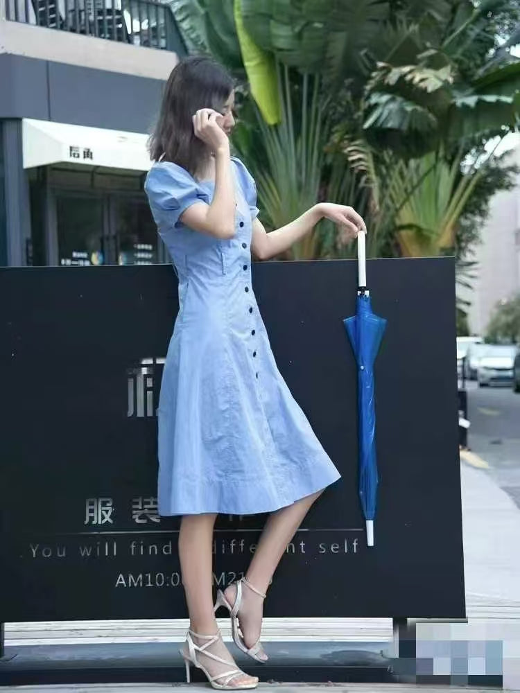 Blue wrinkled dress