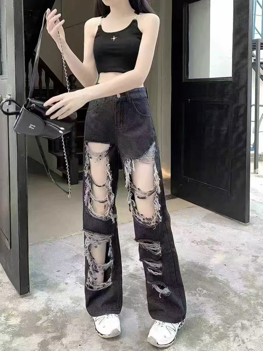 Broken denim pants