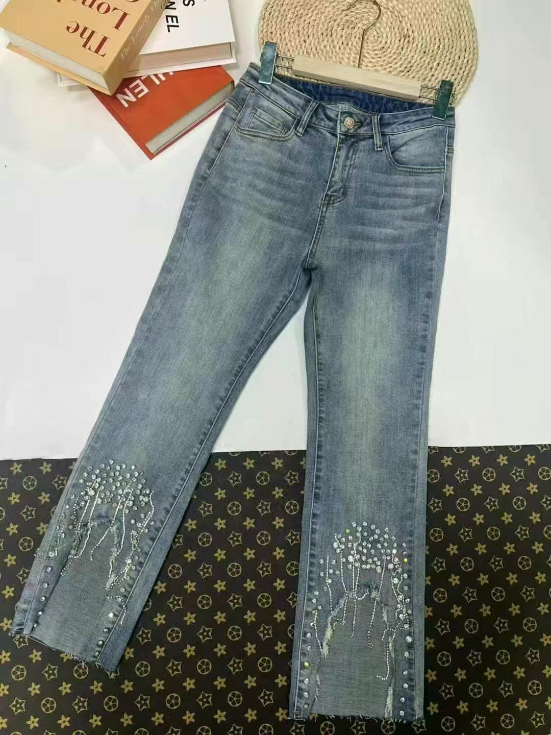 Glossy water diamonds women's jeans