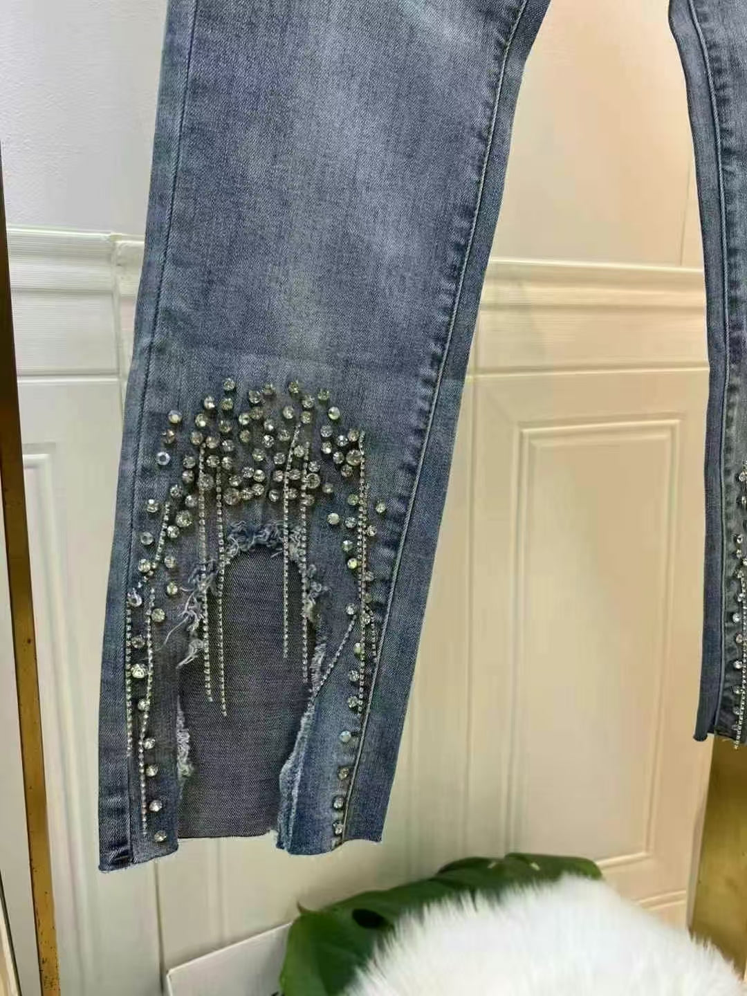 Glossy water diamonds women's jeans